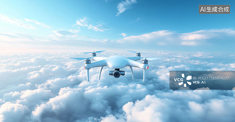 【AI数字艺术】空中飞行的白色无人机图片素材