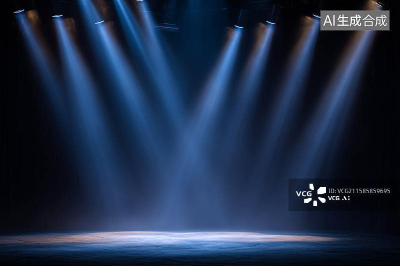 【AI数字艺术】蓝色舞台聚光灯图片素材