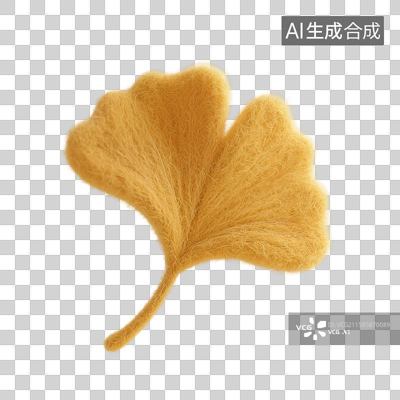 【AI数字艺术】3D渲染，羊毛毡风格，银杏，银杏叶，冬天，秋天黄色叶子，树叶，树木，植物，免抠元素图片素材