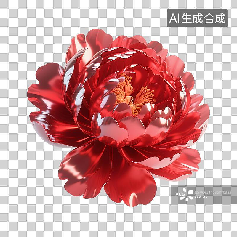 【AI数字艺术】3D渲染，国风牡丹花，牡丹，红牡丹，中国风植物花卉，国庆节，中秋节，春节，新年，免抠元素图片素材