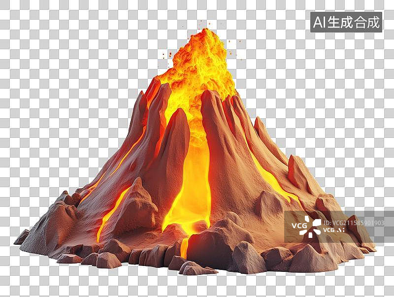 【AI数字艺术】喷发中的火山图片素材