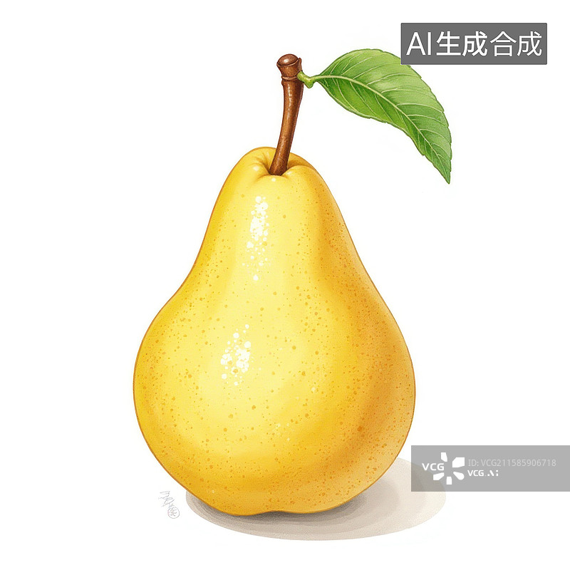 【AI数字艺术】一个新鲜饱满的黄色梨子插图图片素材