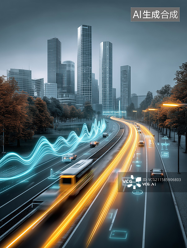 【AI数字艺术】城市智慧交通自动驾驶概念图图片素材