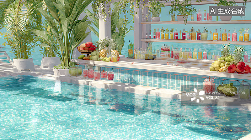 【AI数字艺术】凉爽舒适的泳池特写图片素材