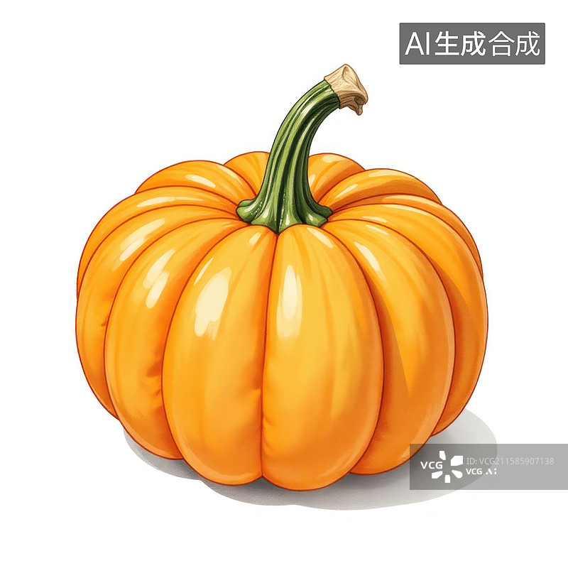 【AI数字艺术】一个带有绿色瓜蒂的亮橙色南瓜图片素材