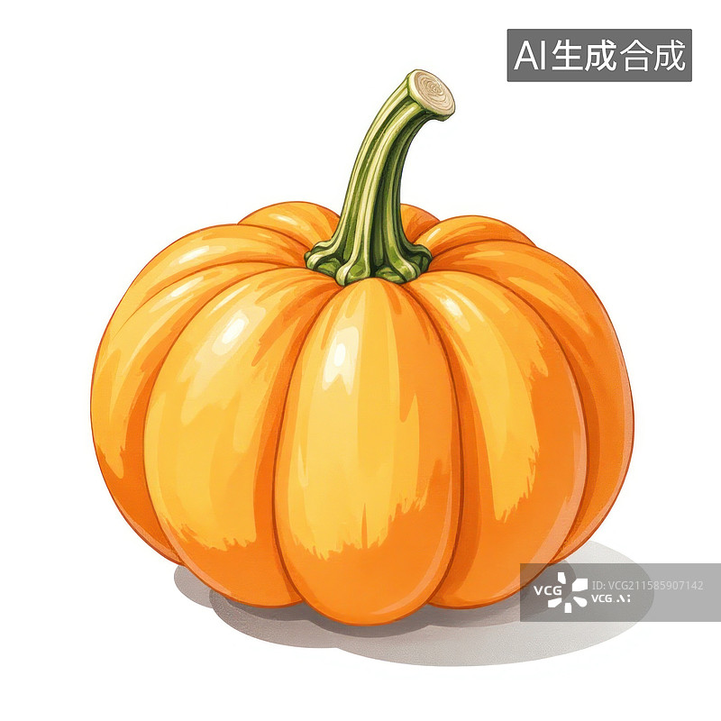 【AI数字艺术】一个带有绿色瓜蒂的亮橙色南瓜图片素材