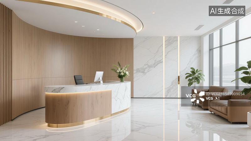 【AI数字艺术】现代简约接待空间——优雅商务会客区图片素材