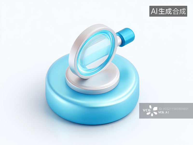 【AI数字艺术】放大镜与蓝色底座图片素材