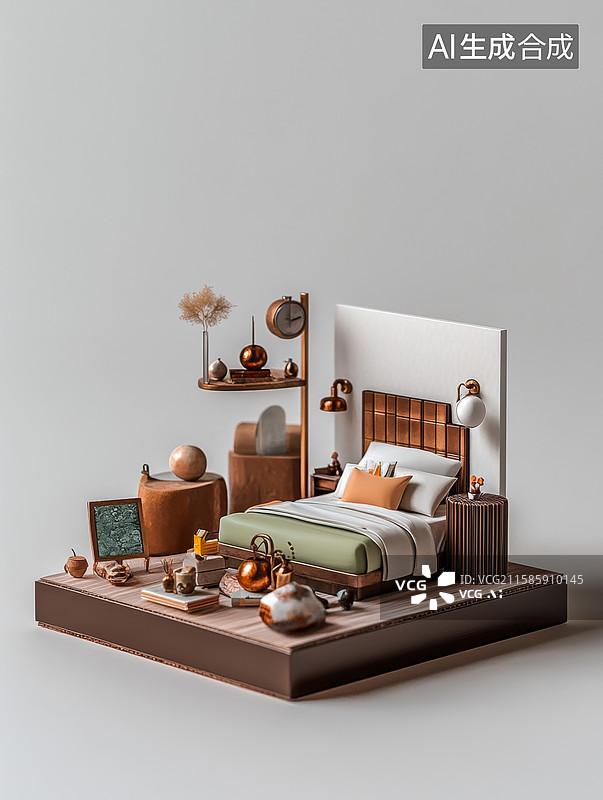 【AI数字艺术】温馨现代卧室模型图片素材