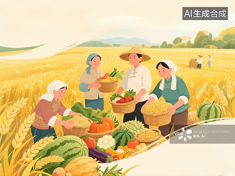 【AI数字艺术】中国农民丰收节插画图片素材