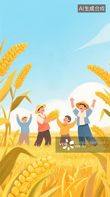 【AI数字艺术】中国农民丰收节插画图片素材