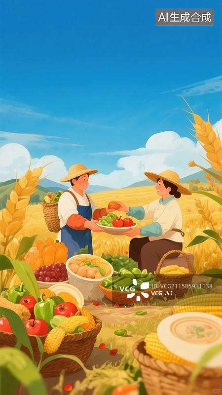 【AI数字艺术】中国农民丰收节插画图片素材