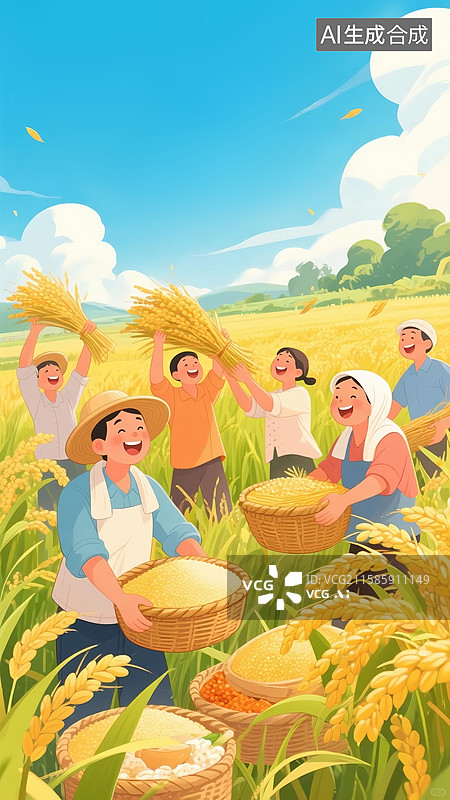 【AI数字艺术】中国农民丰收节插画图片素材