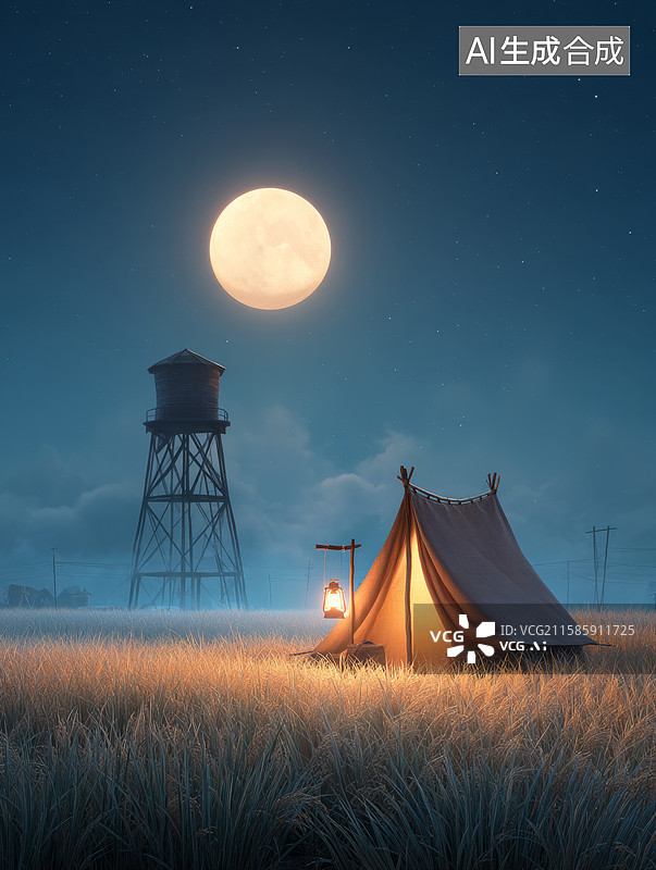 【AI数字艺术】月夜下的露营时光图片素材