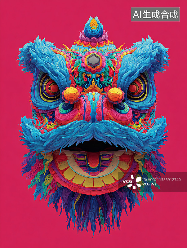 【AI数字艺术】炫彩醒狮贺新春图片素材