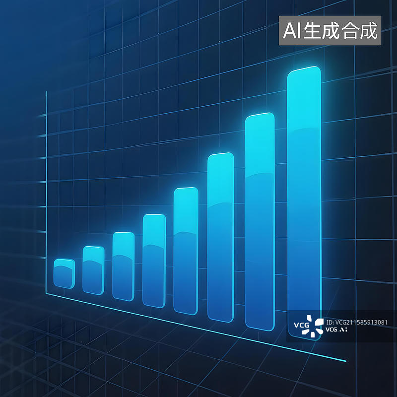 【AI数字艺术】蓝色渐变柱状图展示增长趋势图片素材