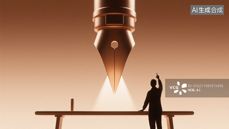 【AI数字艺术】3D三维钢笔写作灵感创意主题灯光洒在书桌上教师节老师学生插画图片素材