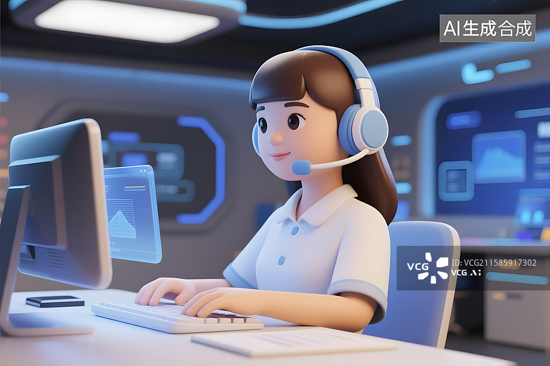 【AI数字艺术】AI客服的智能服务图片素材