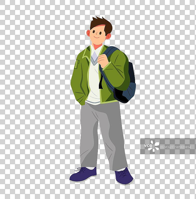 扁平风人物插画元素_背着书包的男生图片素材