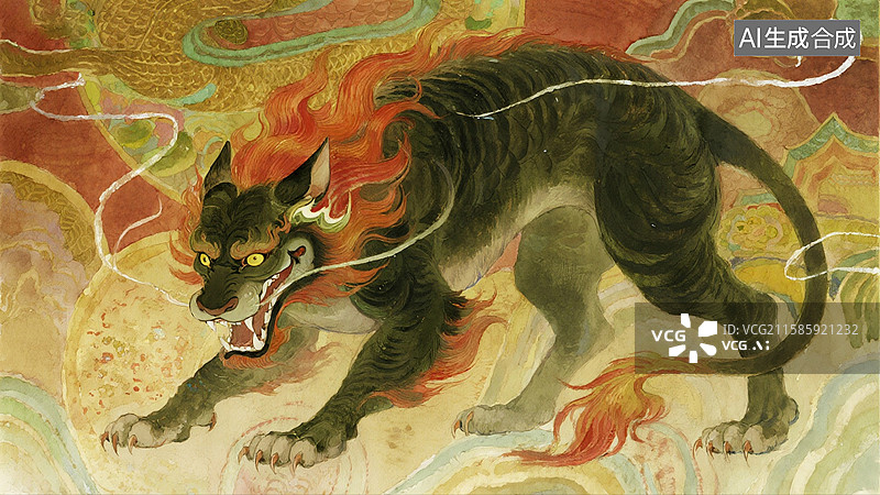 【AI数字艺术】上古神兽睚眦插画图片素材