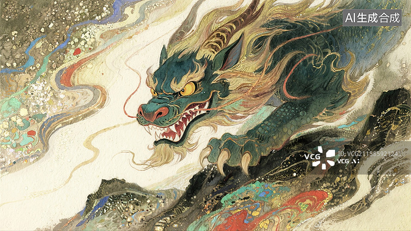 【AI数字艺术】上古神兽睚眦插画图片素材