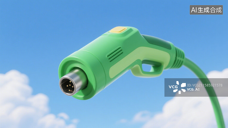 【AI数字艺术】3D三维蓝天白云背景绿色充电枪充电手柄图片素材