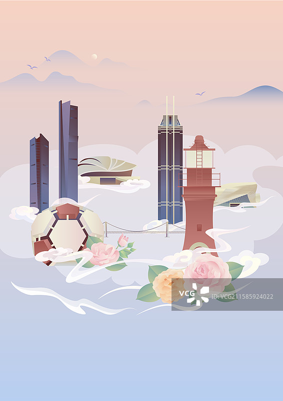 大连城市建筑风景插画图片素材