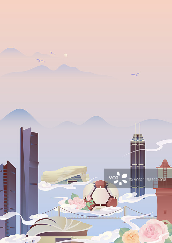 大连城市风光插画图片素材
