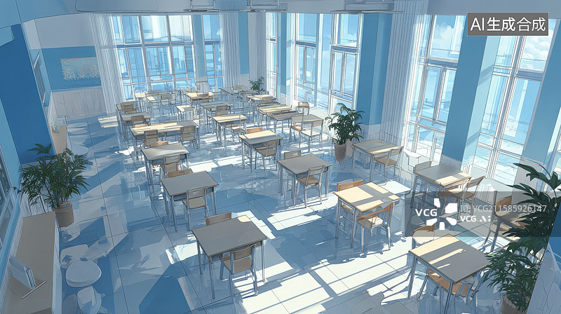 【AI数字艺术】明亮宽敞的教室内部图片素材