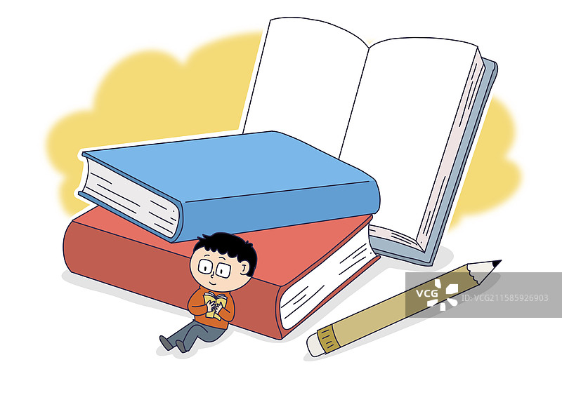 插画：学习复习看书的学生图片素材
