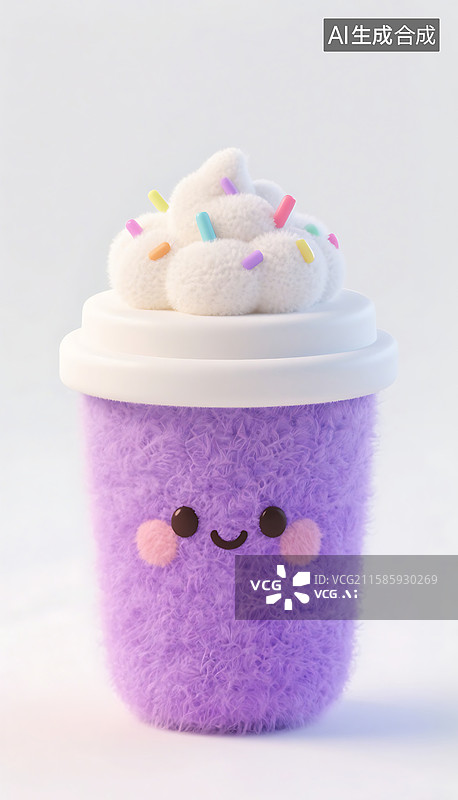 【AI数字艺术】3D建模羊毛毡毛绒绒质感卡通可爱冰淇淋奶茶图片素材