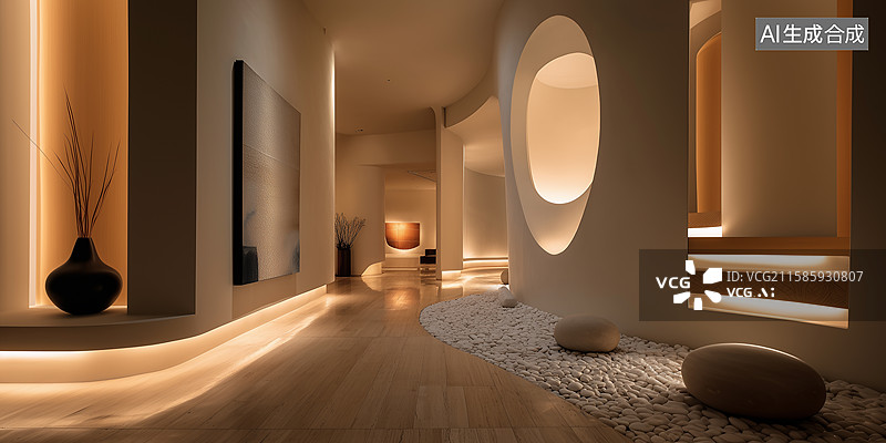 【AI数字艺术】弧形墙极简室内设计图片素材
