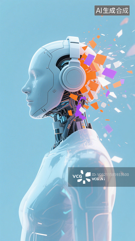 【AI数字艺术】3D破碎面部侧面机械人工智能机器人未来感特写图片素材