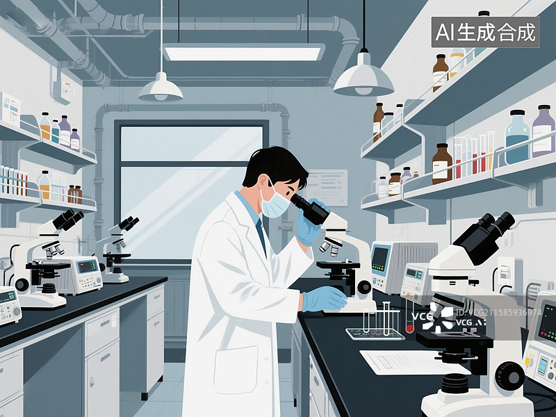 【AI数字艺术】科学家在实验室进行显微镜观察图片素材