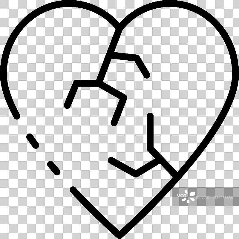 孤独的破碎心形图标轮廓设计，独立展示图片素材