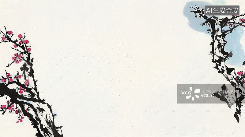 【AI数字艺术】水墨画两侧-背景壁纸1墨色梅花对称布局图片素材