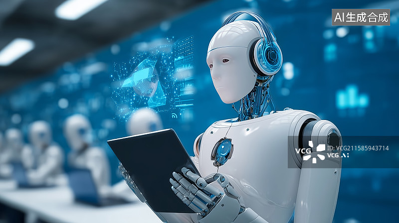 【AI数字艺术】机器人使用平板电脑图片素材