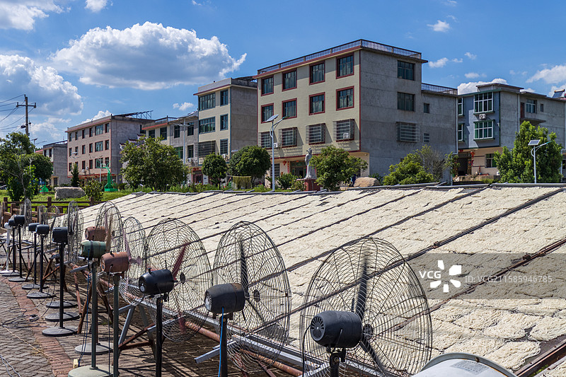 上高县马湖村阳光下晾晒米粉图片素材