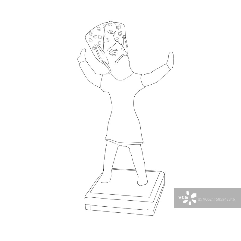 彩绘泥塑戴面具舞蹈俑图片素材