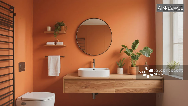 【AI数字艺术】橙色浴室设计图片素材