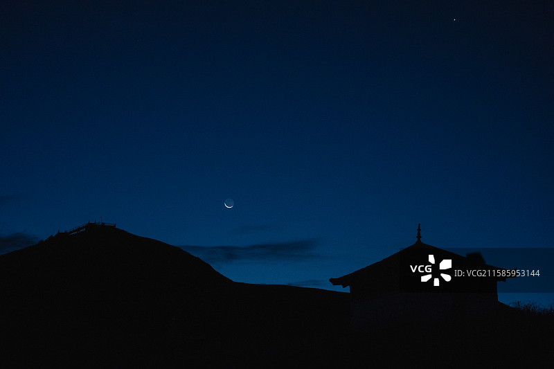 月亮和星星黄河九曲第一湾夜景图片素材