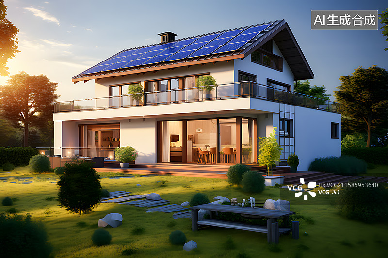 【AI数字艺术】绿色能源与现代别墅住宅图片素材