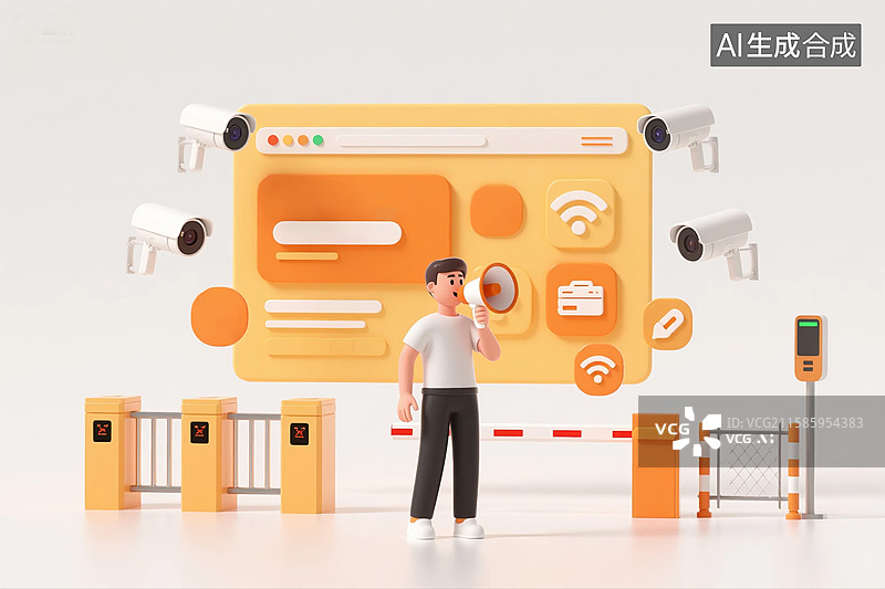 【AI数字艺术】3D安防宣讲卡通场景图片素材