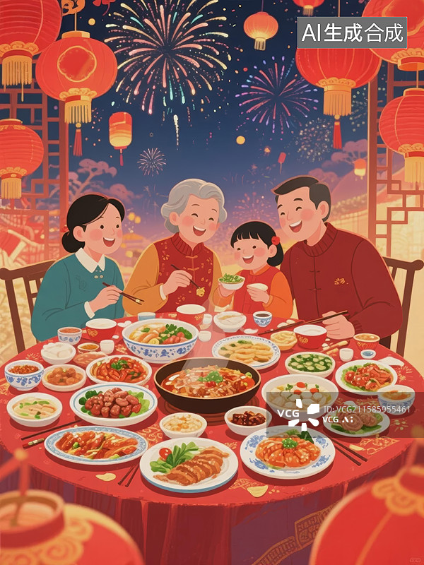 【AI数字艺术】家庭团圆年夜饭图片素材