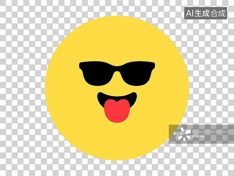 【AI数字艺术】黄色笑脸配红色舌头的扁平插图图片素材