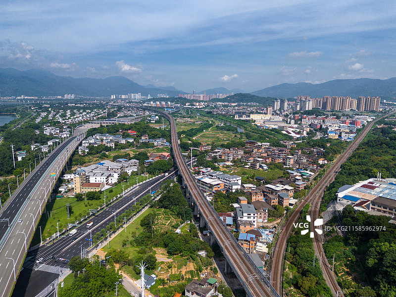 福建福州闽侯县城市交通网络全景图片素材