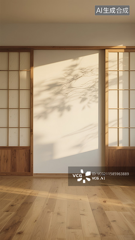 【AI数字艺术】阳光洒入的日式房间室内场景图片素材