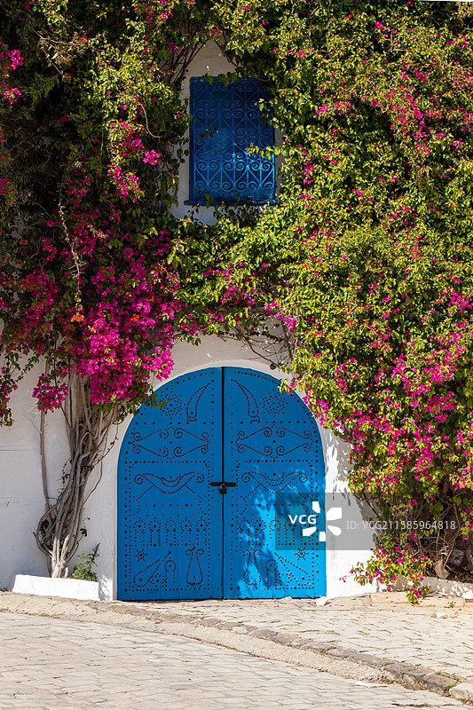 突尼斯蓝白小镇 ：蓝调星语之门图片素材