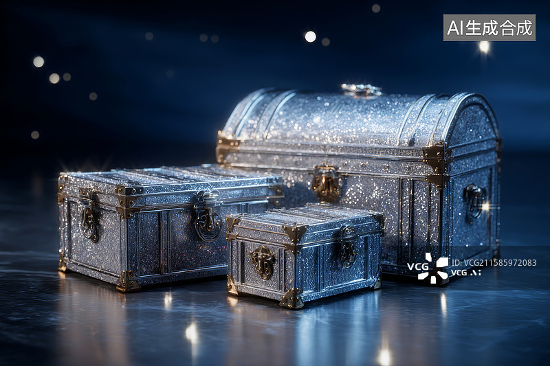 【AI数字艺术】三只银色宝箱图片素材