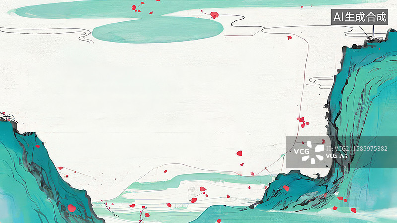 【AI数字艺术】水墨画最大-背景壁纸1抽象山水与红色点缀图片素材